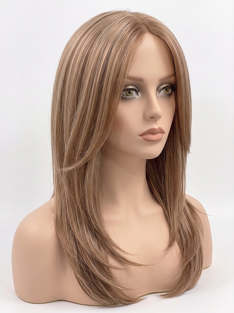 Glamvigor Hybrillia Blend Human Hair Auburn mixed Beige Blonde with side bangs PRE-CUT Lace Part Wig GLP072
