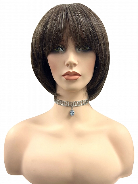 Glamvigor Hybrillia™ Blend Human Hair Chic Medium Brown Evenly Blended with Light Honey Brown Wig (Basic Cap) GBC008
