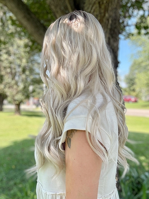 Glamvigor Hybrillia Blend Human Hair  Light Platinum Ombre Long Layered Wavy  Lace Part Wig GLP065