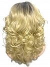 flirty Dark Blonde with Light Copper Blonde Highlights & Golden Brown Roots mid-length layered waves synthetic Lace Part  wig glp037