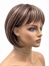 Glamvigor Hybrillia Blend Human Hair Trendy Medium Auburn  with Blonde Highlights Short  bob with bangs Wig (Basic Cap) GBC005