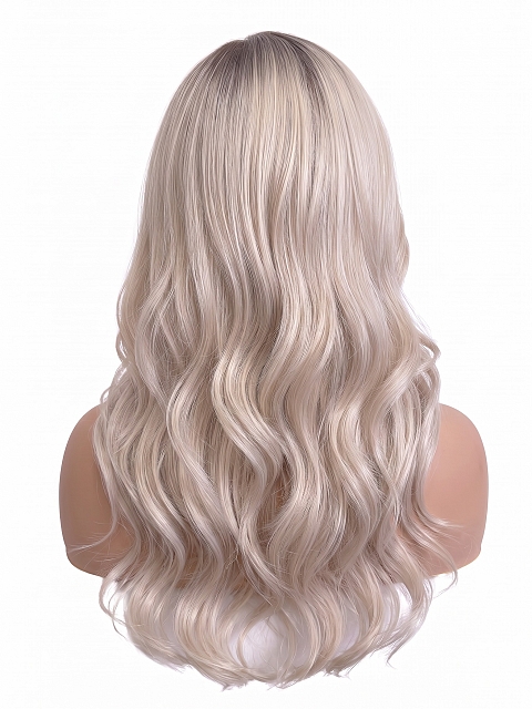 Glamvigor Hybrillia™ Blend Human Hair Cool Platinum Blonde with Dark Roots  long layered PRE-CUT Lace Part Wig GLP074