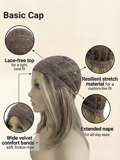Glamvigor Hybrillia™ Blend Human HairPale Blonde with Slight Platinum Highlighting modern bob Wig (Basic Cap) GBC018
