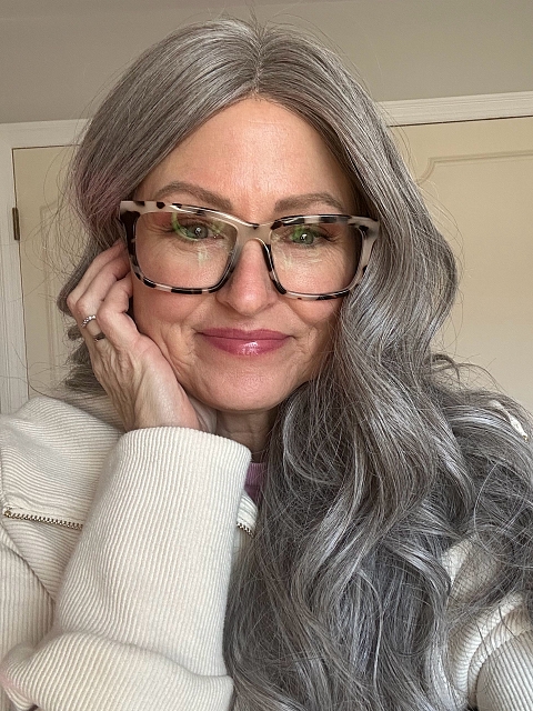 Exquisite grey wavy long-length  Synthetic Lace Part Wig GLP013