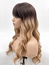 Glamvigor Hybrillia Blend Human Hair long blonde ombre layered wavy with Bangs Lace Part Wig GLP082