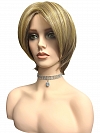 Beautiful medium brown base with bold light blonde highlights mid-length layered Synthetic Wig (Basic Cap) GBC013