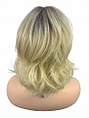 Glamvigor Hybrillia™ Blend Human Hair blonde ombre shoulder-length style with textured waves and a wispy fringe Lace Part wig GLP069