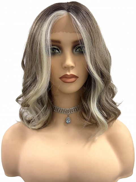 Perfectly balanced rooted blonde blends straight and wavy Bob  Synthetic Lace Part Wig GLP052