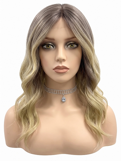 Glamvigor Hybrillia Blend Human Hair Natural Ash Blonde ombre  soft wavy layered Lace Part Wig GLP043