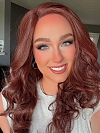 Vibrant Medium Red and Auburn blend loose wavy layered Synthetic Lace Part Wig GLP026