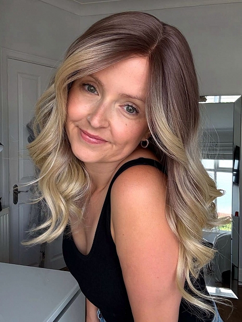 Natural Ash Blonde ombre  soft wavy layered Synthetic Lace Part Wig GLP043