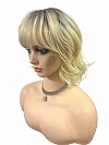 Glamvigor Hybrillia™ Blend Human Hair blonde ombre shoulder-length style with textured waves and a wispy fringe Lace Part wig GLP069