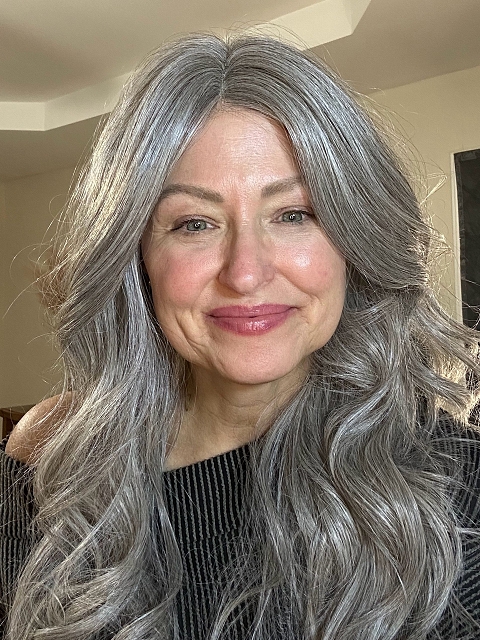 Exquisite grey wavy long-length  Synthetic Lace Part Wig GLP013