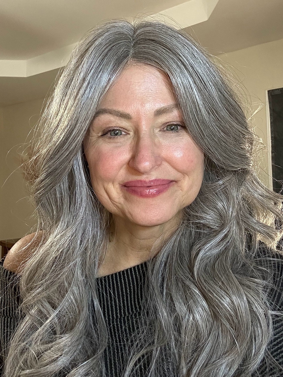 Exquisite grey wavy long-length Synthetic Lace Part Wig