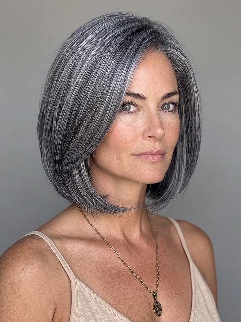 Glamvigor Hybrillia Blend Human Hair Black mixed silver short bob Lace Part Wig GLP050