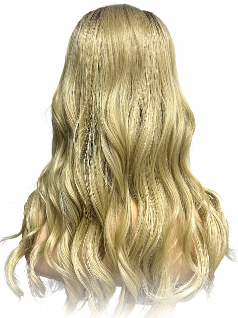 Exquisite Dark Honey Blond ombre long layered wavy Synthetic Lace Part Wig GLP021