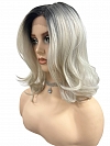 Ombre Silver White Wavy with side bangs Synthetic Lace Part Wig GLP047