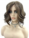 Brown with Medium Red-Gold Blonde Highlights  carefree wavy layered Synthetic Lace Part Wig GLP044