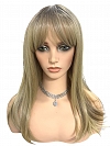 Glamvigor Hybrillia™ Blend Human Hair Elegantblonde ombre with FULL bangs long staright Lace Part Wig GLP061