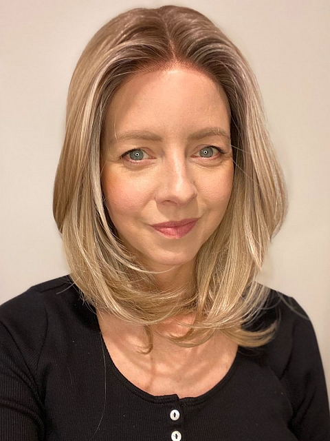 Glamvigor Hybrillia™ Blend Human Hair Honey blonde  with platinum blonde highlights strands in the front Straight Lace Part Wig GLP053