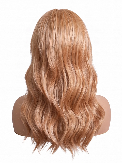 Glamvigor Hybrillia Blend Human Hair Blonde Blended mixed Golden with loose wavy side bangs PRE-CUT Lace Part Wig GLP075