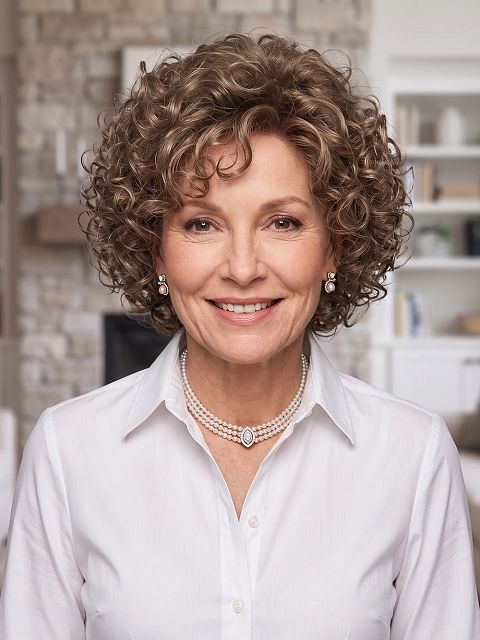 Glamvigor Hybrillia™ Blend Human HairWarm brown Spiral-wavy layered bob Wig (Basic Cap) GBC014