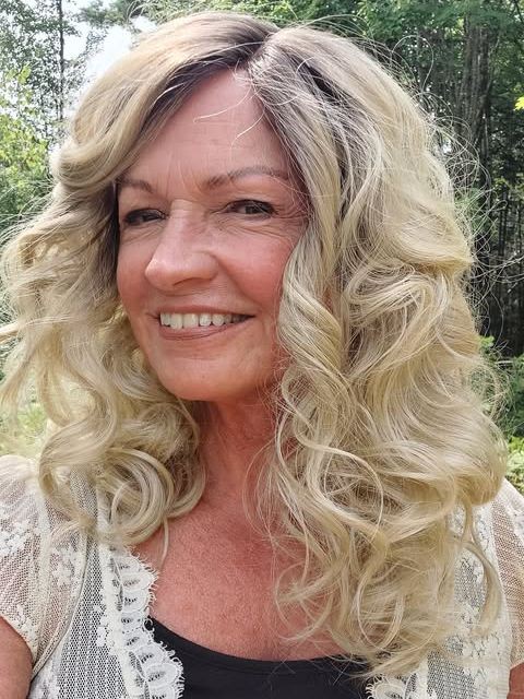 flirty Dark Blonde with Light Copper Blonde Highlights & Golden Brown Roots mid-length layered waves synthetic Lace Part  wig glp037
