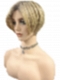Light Ash Blonde Evenly Blended with Cool Platinum Blonde with Dark Roots multi-layered crop Synthetic Wig (Basic Cap) GBC019
