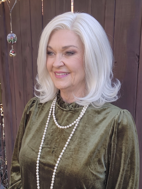 Glamvigor Hybrillia Blend Human Hair Iced Oyster Gray mid-length with light waves Lace Part Wig GLP046