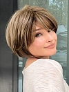 Youthful Medium Brown with Golden Highlights Short Bob with Bangs Synthetic Wig (Basic Cap) GBC003