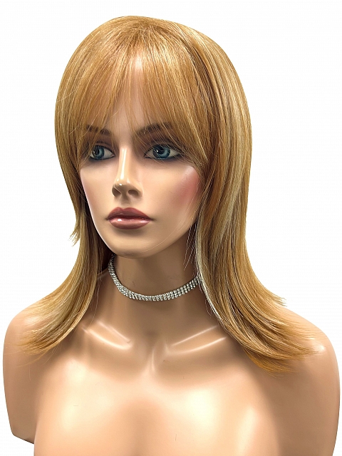 Orange-Brown with Golden Highlights Layered Mid-Length Straight Hair with soft bangs Synthetic Wig (Basic Cap) GBC009
