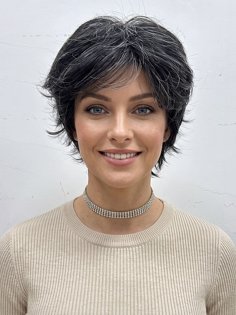 Glamvigor Hybrillia Blend Human Hair Cool Black mixed silver Short Wolf Cut with Bangs Wig (Basic Cap) GBC002