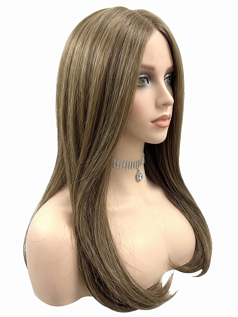 Glamvigor Hybrillia Blend Human Hair Chic Medium Brown long cascading staright Lace Part Wig GLP027