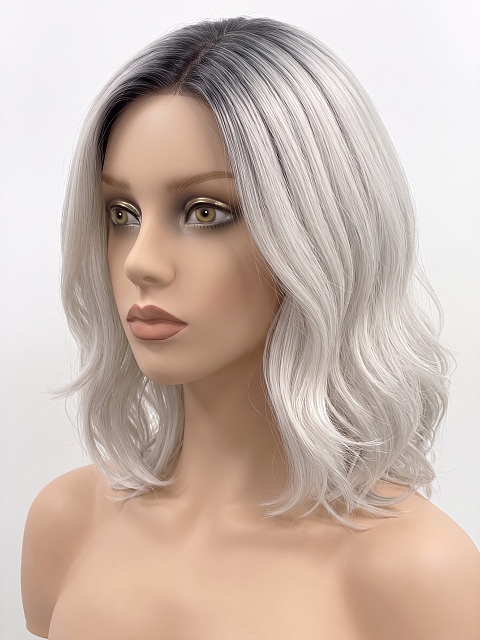 Glamvigor Hybrillia Blend Human Hair Ombre Silver White Wavy with side bangs  Lace Part Wig GLP047