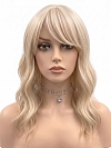 Glamvigor Hybrillia Blend Human Hair blonde wavy with Bangs Lace Part Wig GLP083