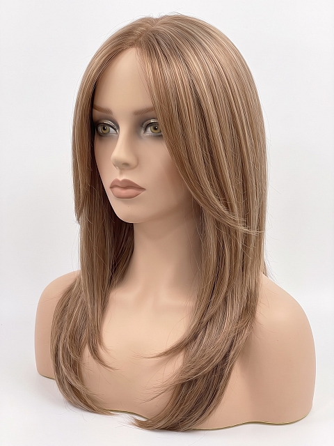 Glamvigor Hybrillia Blend Human Hair Auburn mixed Beige Blonde with side bangs PRE-CUT Lace Part Wig GLP072