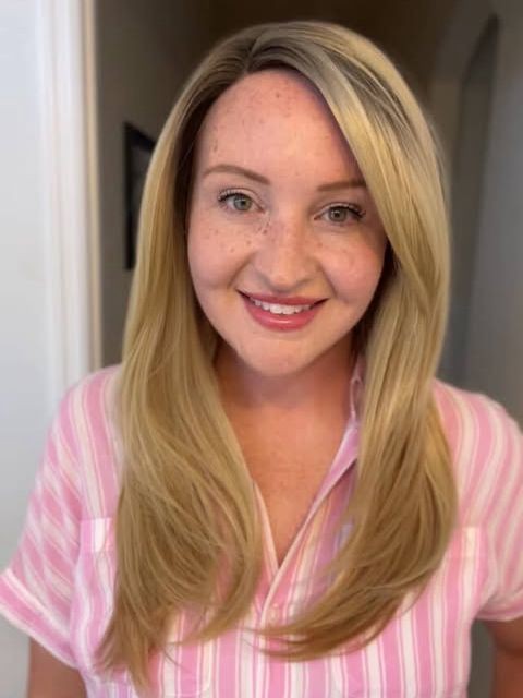 Trendy blonde ombre with gold highlights Straight  with side bangs Synthetic Lace Part Wig GLP008