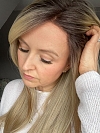 Trendy blonde ombre with gold highlights Straight  with side bangs Synthetic Lace Part Wig GLP008