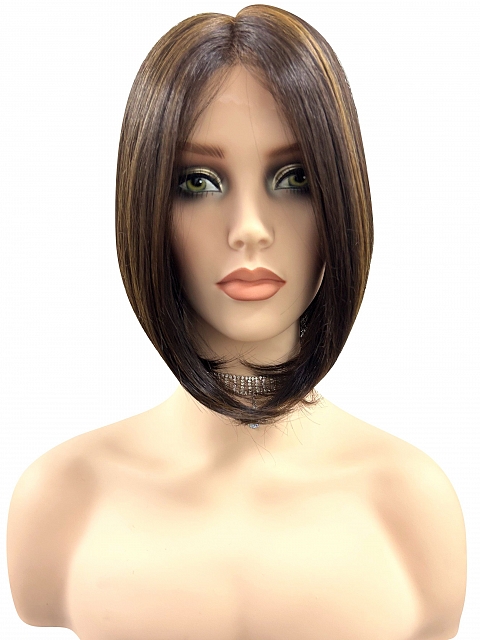 Radiant  Dark Brown with Blonde Highlights bob style Synthetic Mono TOP Wig GMT007