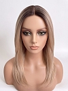 Glamvigor Hybrillia Blend Human Hair Blonde Blended Mixed Cool Platinum  with Dark Roots Medium layered Straight PRE-CUT Lace Part Wig GLP077