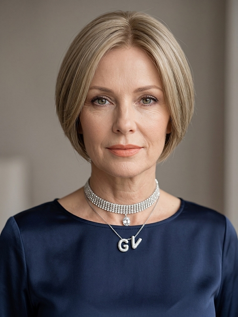 Glamvigor Hybrillia™ Blend Human Hair Fabulous  edgy Light Ash Blonde short  bob  Mono TOP Wig GMT006