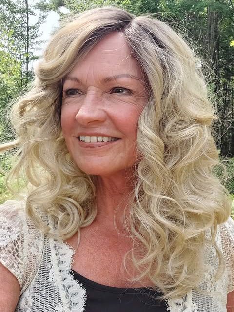 flirty Dark Blonde with Light Copper Blonde Highlights & Golden Brown Roots mid-length layered waves synthetic Lace Part  wig glp037