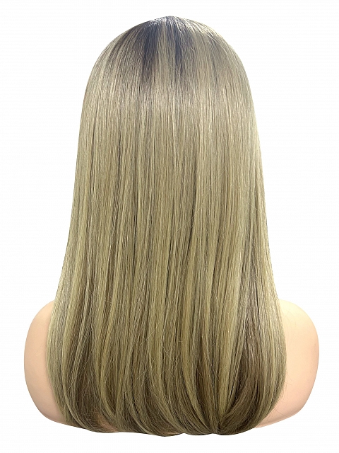 Glamvigor Hybrillia™ Blend Human Hair Elegantblonde ombre with FULL bangs long staright Lace Part Wig GLP061