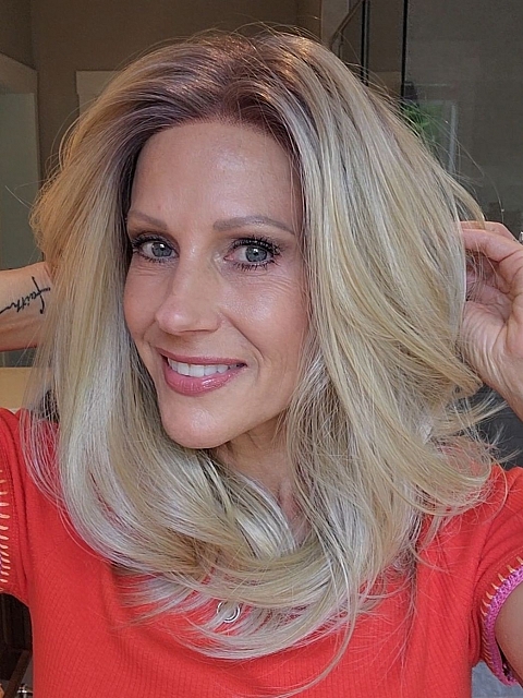 Glamvigor Hybrillia Blend Human Hair Pretty Blonde Ombre Medium layered Straight Lace Part Wig GLP007