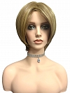 Beautiful medium brown base with bold light blonde highlights mid-length layered Synthetic Wig (Basic Cap) GBC013