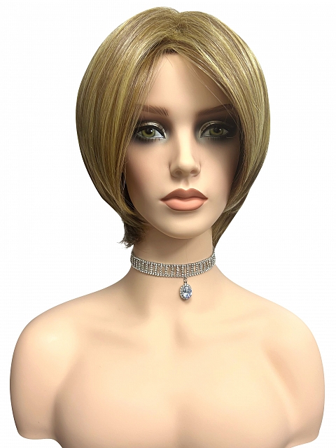 Glamvigor Hybrillia™ Blend Human Hair Beautiful medium brown base with bold light blonde highlights mid-length layered  Wig (Basic Cap) GBC013