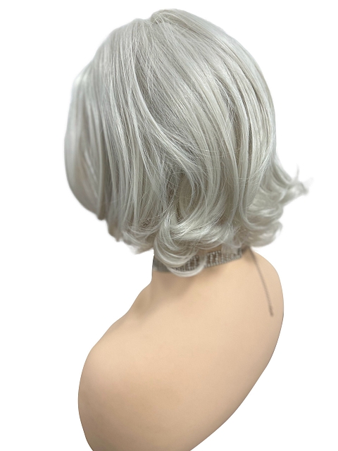 Iced Oyster Gray mid-length with light waves  Synthetic Lace Part Wig GLP046