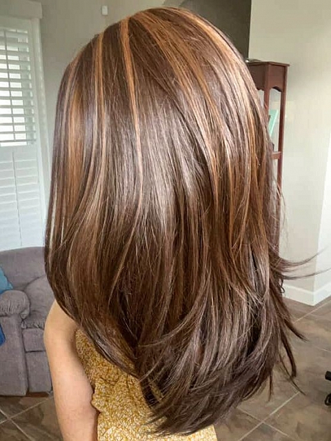Captivating  Warm Medium Brown Evenly Blended with Medium Golden Blonde Long Straight Synthetic Lace Part Wig GLP023