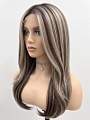 Glamvigor Hybrillia Blend Human Hair Warm Brown mixed Blonde long straight layered Lace Part Wig GLP002