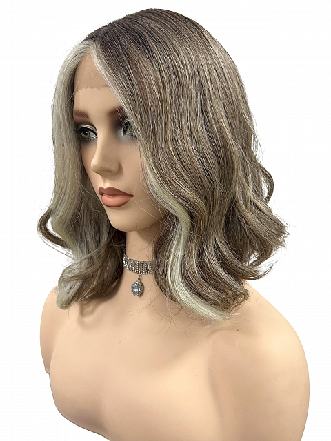 Perfectly balanced rooted blonde blends straight and wavy Bob  Synthetic Lace Part Wig GLP052